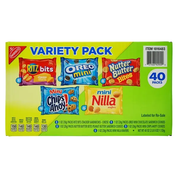 Hộp Snack Nabisco Variety Pack 40 Gói 1.2kg – Oreo, Chips Ahoy, Ritz & Nutter Bu.webp