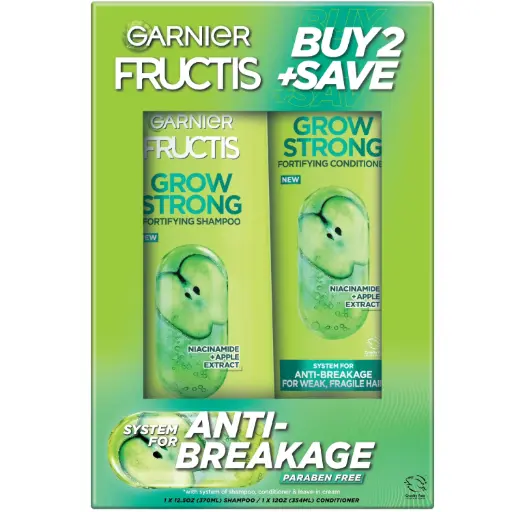 Bộ dầu gội và dầu xả Garnier Fructis Grow Strong  ,1 bộ gồm:Dầu gội 370ml, Dầu xả 354ml.Hàng mới 100%